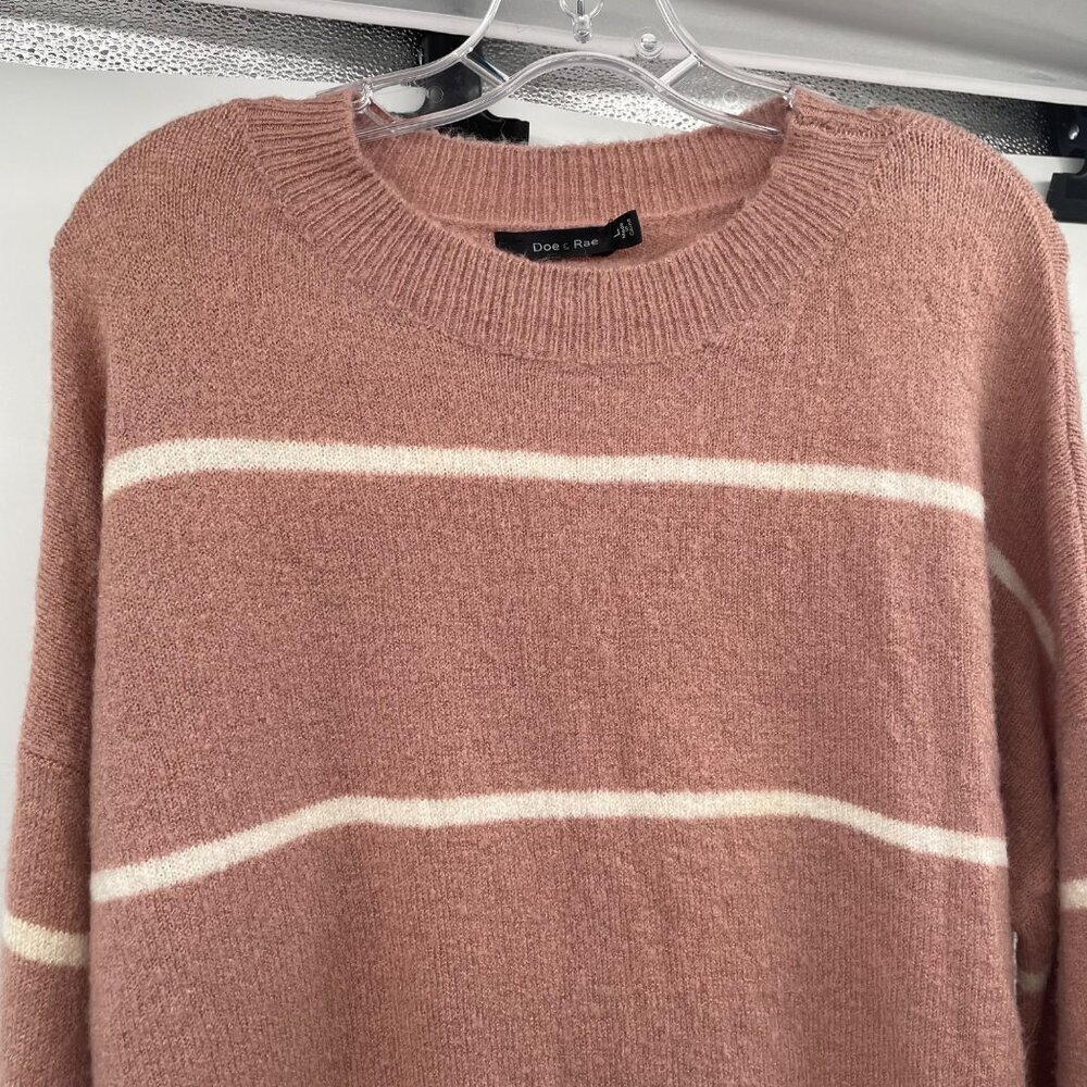 Doe & Rae Women's Striped Pullover Sweater Pink/White Size Large - Picture 2 of 9